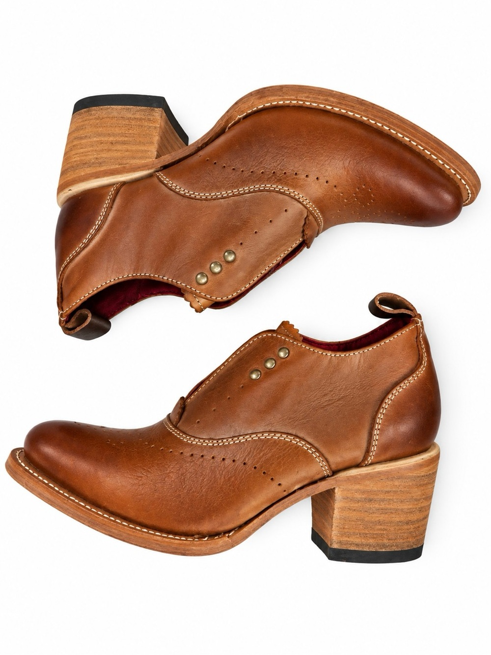 FREEBIRD by Steven Sadie Cognac Leather Heeled Oxford Booties Size 7 BNWOT - Picture 8 of 10